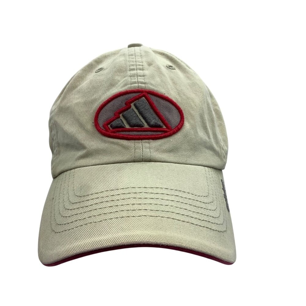 Adidas Beige Adjustable Strapback Baseball Cap Red Logo Embroidery 100% Cotton